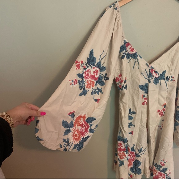Free People Francesca Mini Dress Warm Ivory Combo Size Large Floral Smocked - Picture 4 of 7